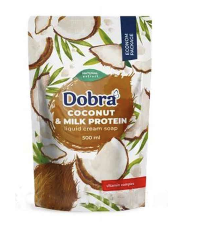 Рідке туалетне крем-мило Dobra, Кокос і молочний протеїн дой-пак 500мл